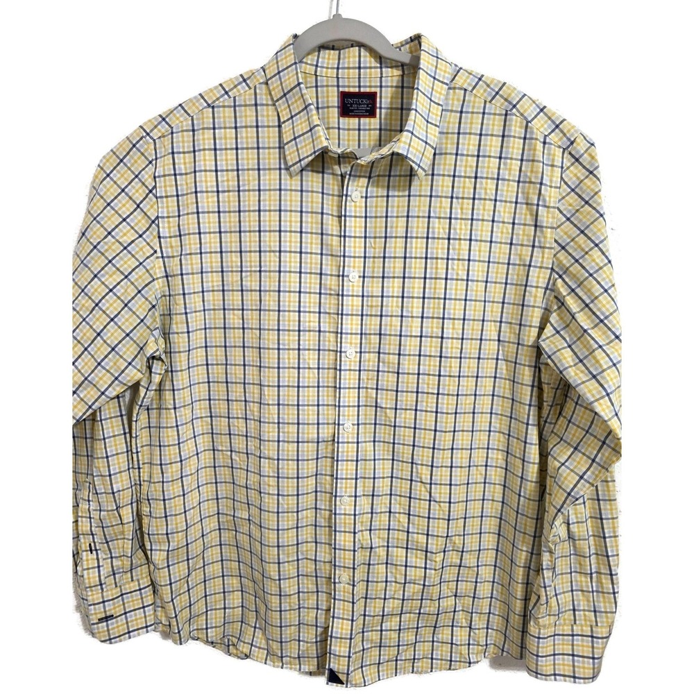 UNTUCKit Shirt Mens Sumoll 2XL Yellow Long Sleeve Button Wrinkle Free Slim‎ Fit